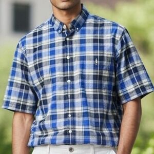 Original Penguin Mens Plaid Short Sleeve Button Down Shirt Sz Lg Classic‎ Preppy